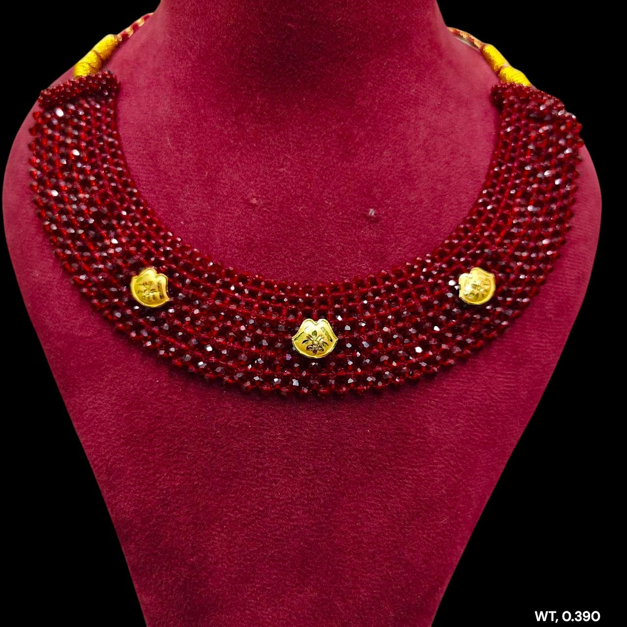 GOLD MOTI HAR- (WGT: 0.390 GM APPROX) HUID HALLMARK 375 9KT GOLD CRYSTAL CHATAI NECKLACE 1 PIECE WITH ADJUSTABLE TASSE.