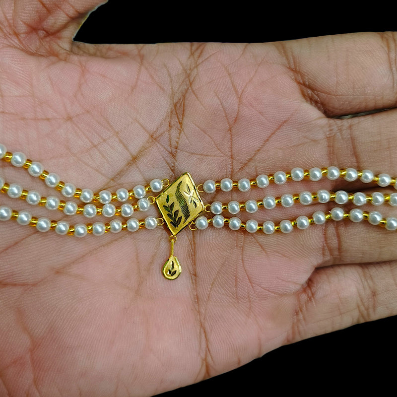 GMC9K- (WGT: 0.240 GM APPROX) BIS CERTIFIED HUID HALLMARK 375 9KT GOLD MOTI CHOKER 1 PIECE WITH ADJUSTABLE TASSEL FOR GIFT IN MARRIAGE.