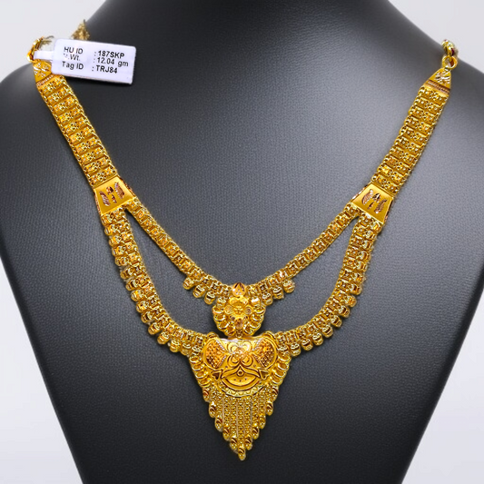 RAJLAXMI WGT: 12.040 GM APPROX HUID HALLMARK 22KT GOLD NECKLACE 1 PIECE WITH ADJUSTABLE TASSEL.