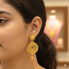 GOLD EARRINGS- BIS CERTIFIED WGT: 4.720 GM APPROX HUID HALLMARK 916 22KT GOLD EARRINGS KANBALA 1 PAIR FOR WOMEN. (UFAAKR)-(5CSUZN)