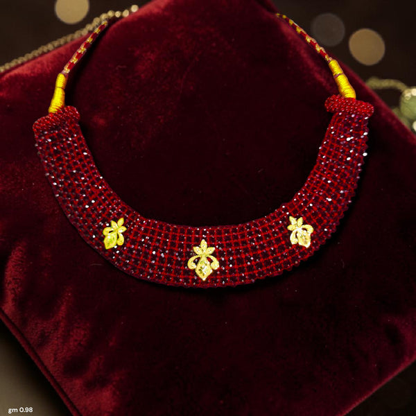 GCS9K- (WGT: 0.980 GM APPROX) HUID HALLMARK 375 9KT GOLD CRYSTAL CHATAI NECKLACE 1 PIECE WITH ADJUSTABLE TASSEL.
