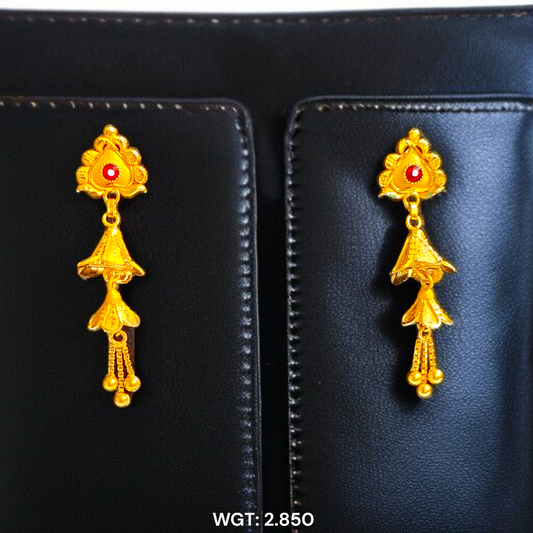 (GER22) BIS CERTIFIED WGT: 2.850 GM APPROX HUID HALLMARK 916 22KT GOLD EARRINGS KANBALA 1 PAIR FOR WOMEN.