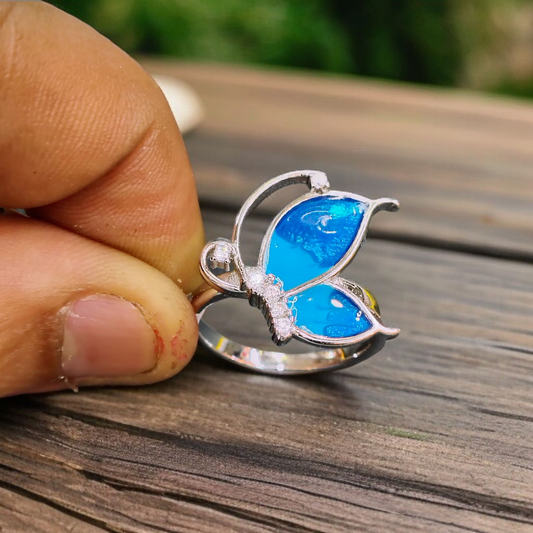 RAJLAXMI (SIZE:13) HALLMARK 925 SILVER FINGER BUTTERFLY MINAKARI DESIGN RING 1 PIECE FOR WOMEN FOR REGULAR USE - BEST FOR GIFTING (SOLD ON MRP)