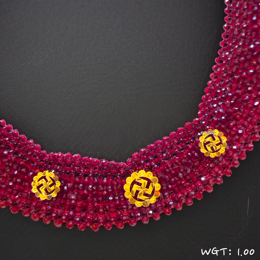 TRJ WGT: 1.00 GM APPROX 22KT HUID HALLMARK GOLD CRYSTAL CHATAI NECKLACE 1 PIECE WITH ADJUSTABLE TASSEL.