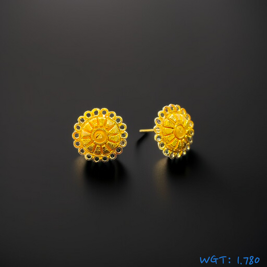 (GPT) RAJLAXMI WGT: 1.780 GM APPROX HUID HALLMARK 916 22KT GOLD EAR TOPS STUD 1 PAIR FOR REGULAR USE.