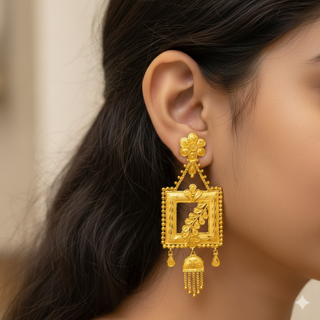 (GER22) BIS CERTIFIED WGT: 9.840 GM APPROX HUID HALLMARK 916 22KT GOLD EARRINGS KANBALA 1 PAIR FOR WOMEN.