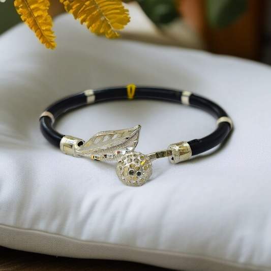 TRJ BLACK LEAF CIRCLE DESIGN 925 ORIGINAL SILVER NOA BANGLES FOR WOMEN 1 PIECE - SOLD AS MRP BY RAJLAXMI.