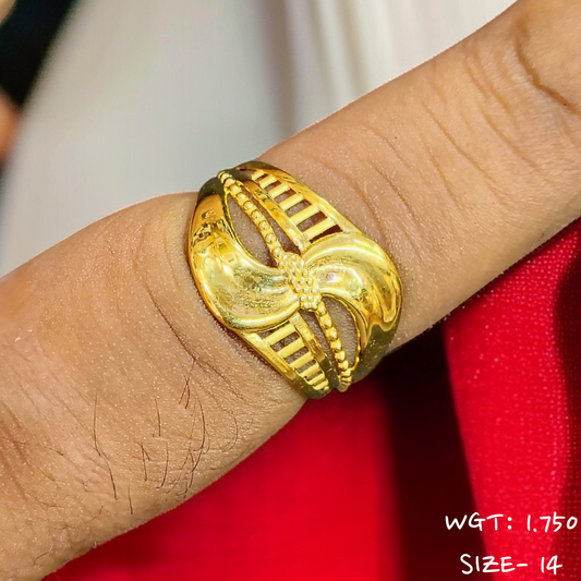 TRJ (SIZE: 14) WGT: 1.750 GM APPROX 22KT HUID HALLMARK GOLD RING FOR WOMEN 1 PIECE.