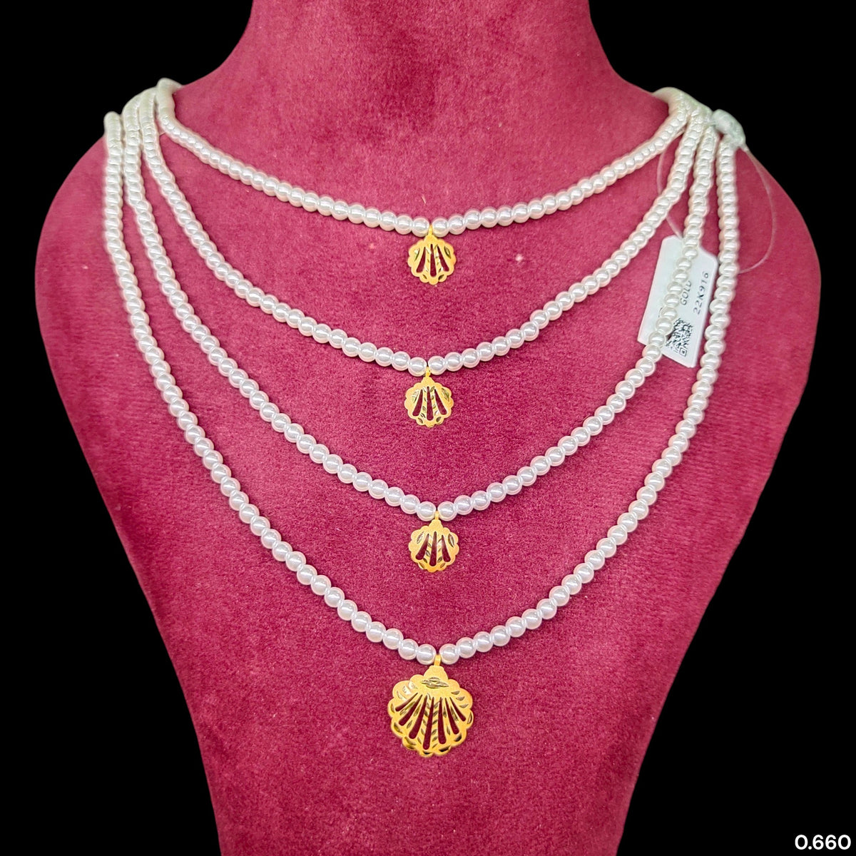 (GMH)- (WGT: 0.660 GM APPROX) BIS CERTIFIED HUID HALLMARK 22KT GOLD MOTI SITAHAR NECKLACE 1 PIECE WITH ADJUSTABLE TASSEL. (AR5ZP9)