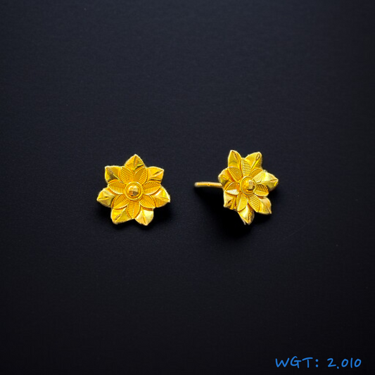 (GPT) RAJLAXMI WGT: 2.010 GM APPROX HUID HALLMARK 916 22KT GOLD EAR TOPS STUD 1 PAIR FOR REGULAR USE.