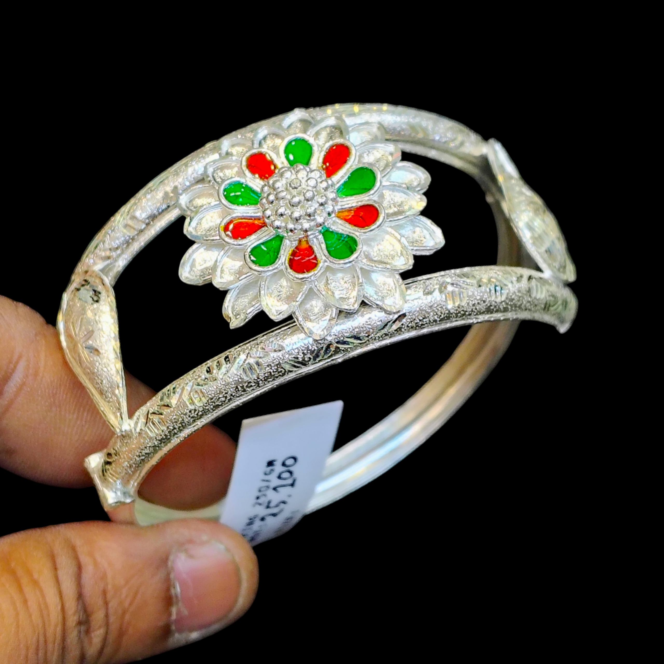 LUXURY SILVER BANGLE- (SIZE 27) CERTIFIED BIS HALLMARK 925 SILVER (1.5 PATCH) BANGLE (MANIPUR DESIGN) APPROX WGT: 25.100 GM (1 PIECE) FOR REGULAR USE FOR WOMEN.