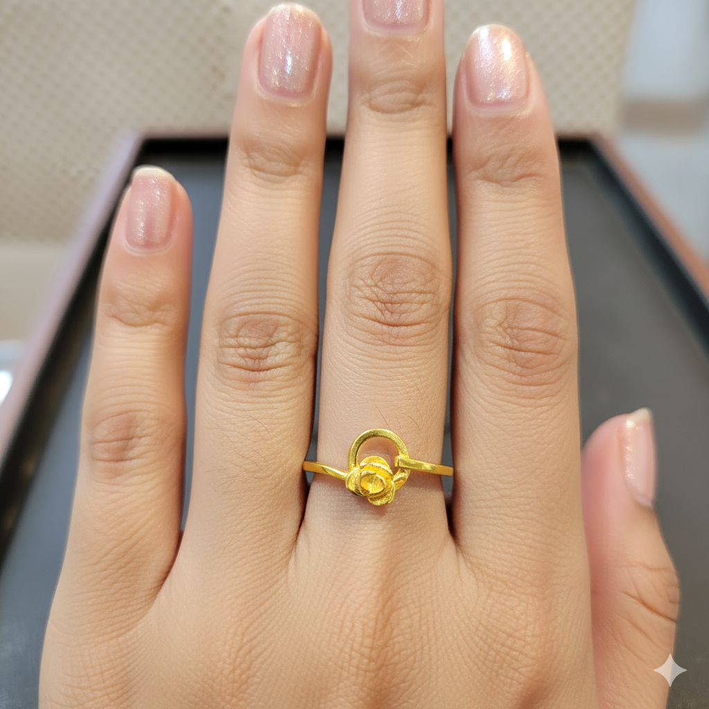 (GLFR9) TRJ (SIZE: 14) WGT: 1.390 GM APPROX BIS CERTIFIED HUID HALLMARK 9KT GOLD FINGER RING FOR WOMEN 1 PIECE FOR REGULAR USE.