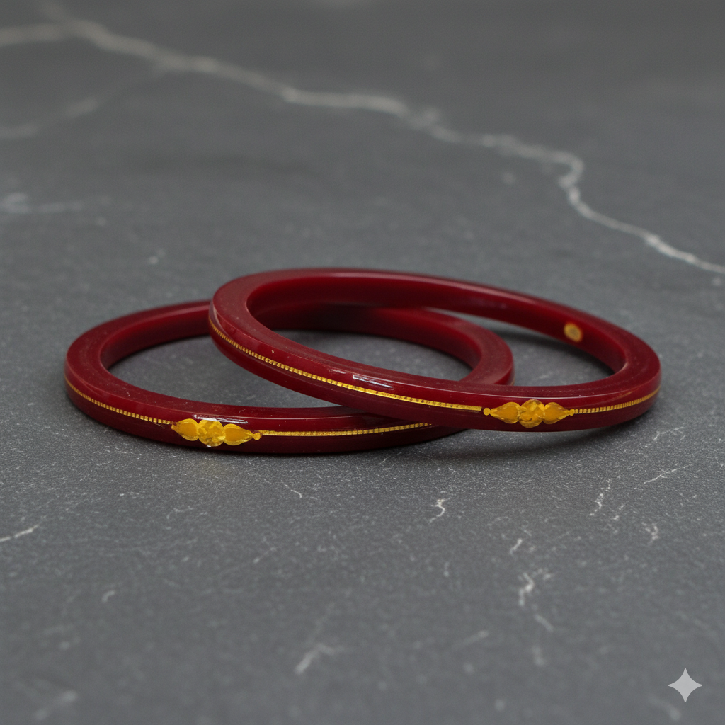 (FVP) TRJ MAROON SWASTIK 3 SIDE HALLMARK 916 22KT GOLD LAMINATION POLA BANGLES FACEBOOK VIRAL POLA 1 PAIR APPROX. WGT: 0.200 GM (FUTURE EXCHANGE VALUE  RS 1000) WITH ANY JEWELLERY FOR LIFETIME.