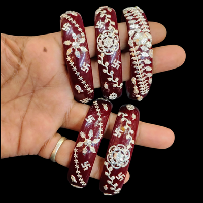 (SSP) MAROON COLOUR LASER PASTING DESIGN ORIGINAL HALLMARK 925 SILVER BRACELET POLA FOR WOMEN 1 PIECE - SOLD AS MRP BY RAJLAXMI (GET ANY DESIGN AS PER SIZE).