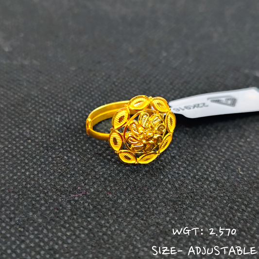 TRJ (SIZE: ADJUSTABLE) WGT: 2.570 GM APPROX 22KT HUID HALLMARK GOLD RING FOR WOMEN 1 PIECE.
