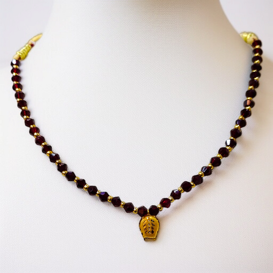 (GREAT FREEDOM OFFER) TRJ WGT: 0.100 GM APPROX KDM GOLD KULO DESIGN LOCKET 1 PIECE WITH MAROON CRYSTAL ADJUSTABLE TASSEL FOR GIFT PURPOSE (50 TONCH).