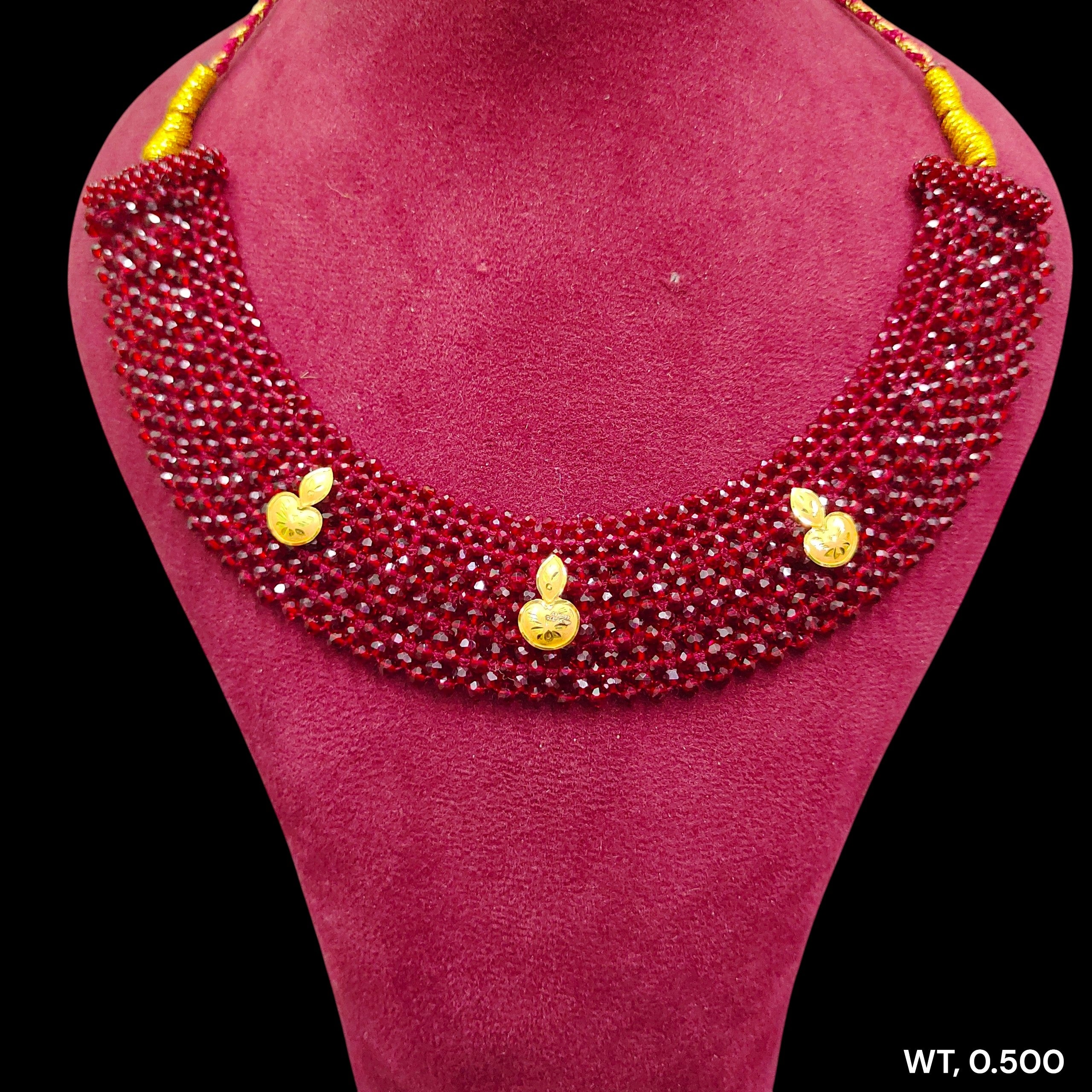 GOLD MOTI HAR- (WGT: 0.500 GM APPROX) HUID HALLMARK 375 9KT GOLD CRYSTAL CHATAI NECKLACE 1 PIECE WITH ADJUSTABLE TASSEL.