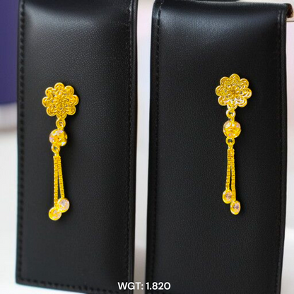 (GER22) BIS CERTIFIED WGT: 1.820 GM APPROX HUID HALLMARK 916 22KT GOLD EARRINGS KANBALA 1 PAIR FOR WOMEN.