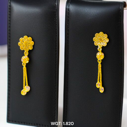 (GER22) BIS CERTIFIED WGT: 1.820 GM APPROX HUID HALLMARK 916 22KT GOLD EARRINGS KANBALA 1 PAIR FOR WOMEN.