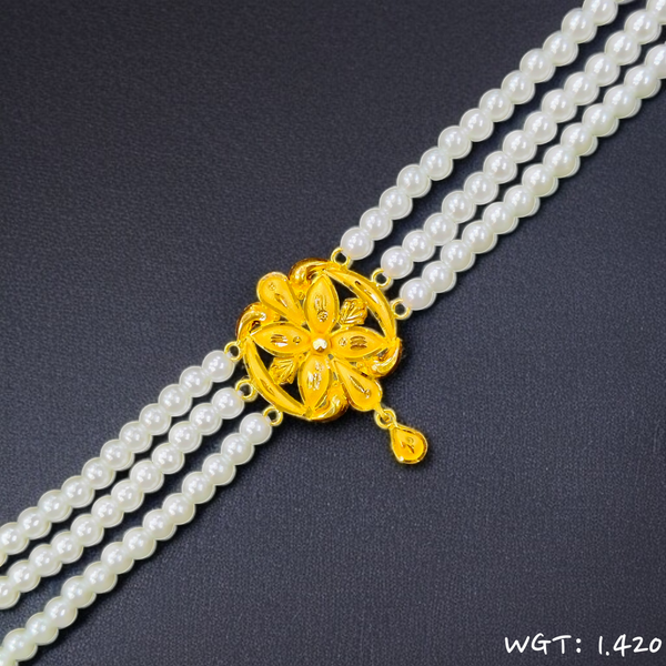 TRJ WGT: 1.420 GM APPROX 22KT HALLMARK HUID GOLD MOTI CHOKER 1 PIECE WITH ADJUSTABLE TASSEL.