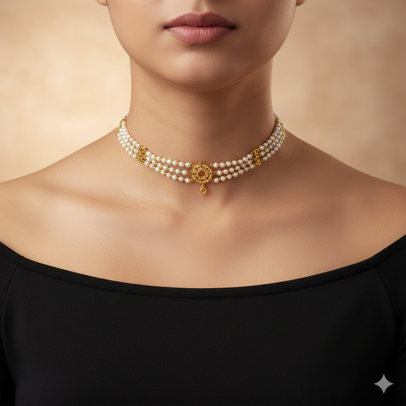 GMC9K- CERTIFIED BIS HUID HALLMARK 375 9KT GOLD MOTI CHOKER 1 PIECE (WGT: 1.550 GM) WITH ADJUSTABLE TASSEL FOR GIFT IN MARRIAGE.