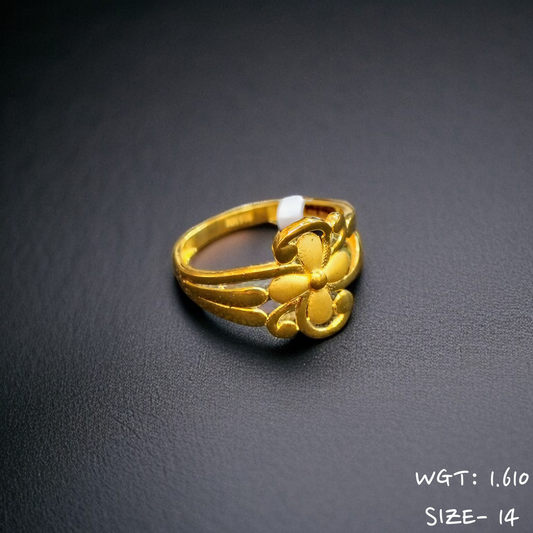 TRJ (SIZE: 14) WGT: 1.610 GM APPROX 22KT HUID HALLMARK GOLD RING FOR WOMEN 1 PIECE.