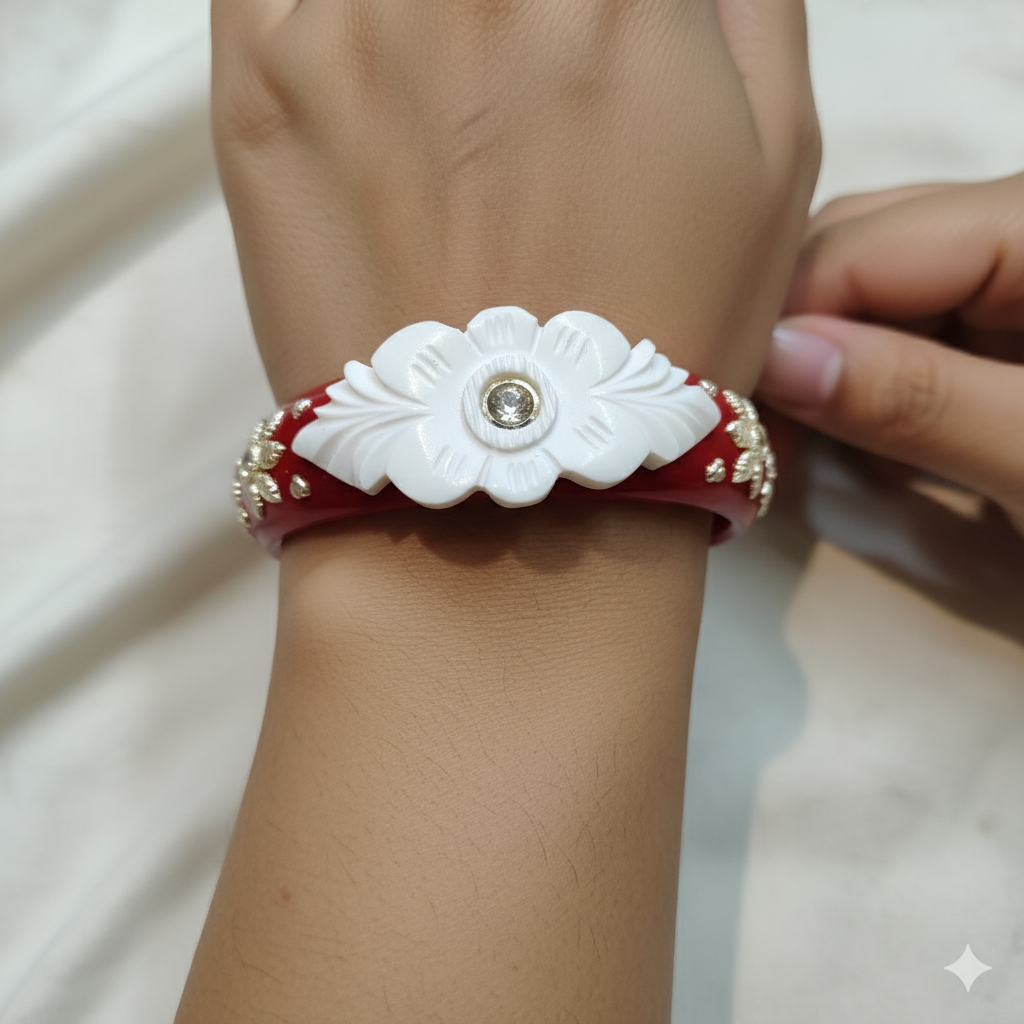 (TSP) (SIZE- 25) 925 ORIGINAL SILVER TILOTTAMA POLA SAKHA BADHANO BANGLES(RED COLOUR)FOR WOMEN 1 PIECE -(SOLD ON MRP).