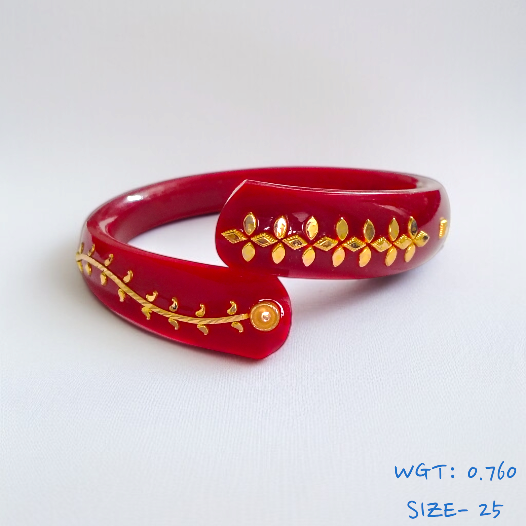GBP18 (SIZE- 25) RED COLOUR 18KT HALLMARK GOLD BRACELET POLA 1 PIECE FOR MARRIED WOMEN (REGULAR USE) APPROX WGT: 0.760 GM