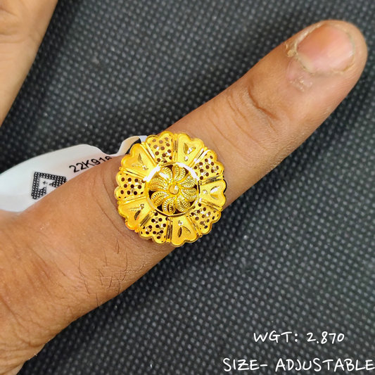 TRJ (SIZE: ADJUSTABLE) WGT: 2.870 GM APPROX 22KT HUID HALLMARK GOLD RING FOR WOMEN 1 PIECE.