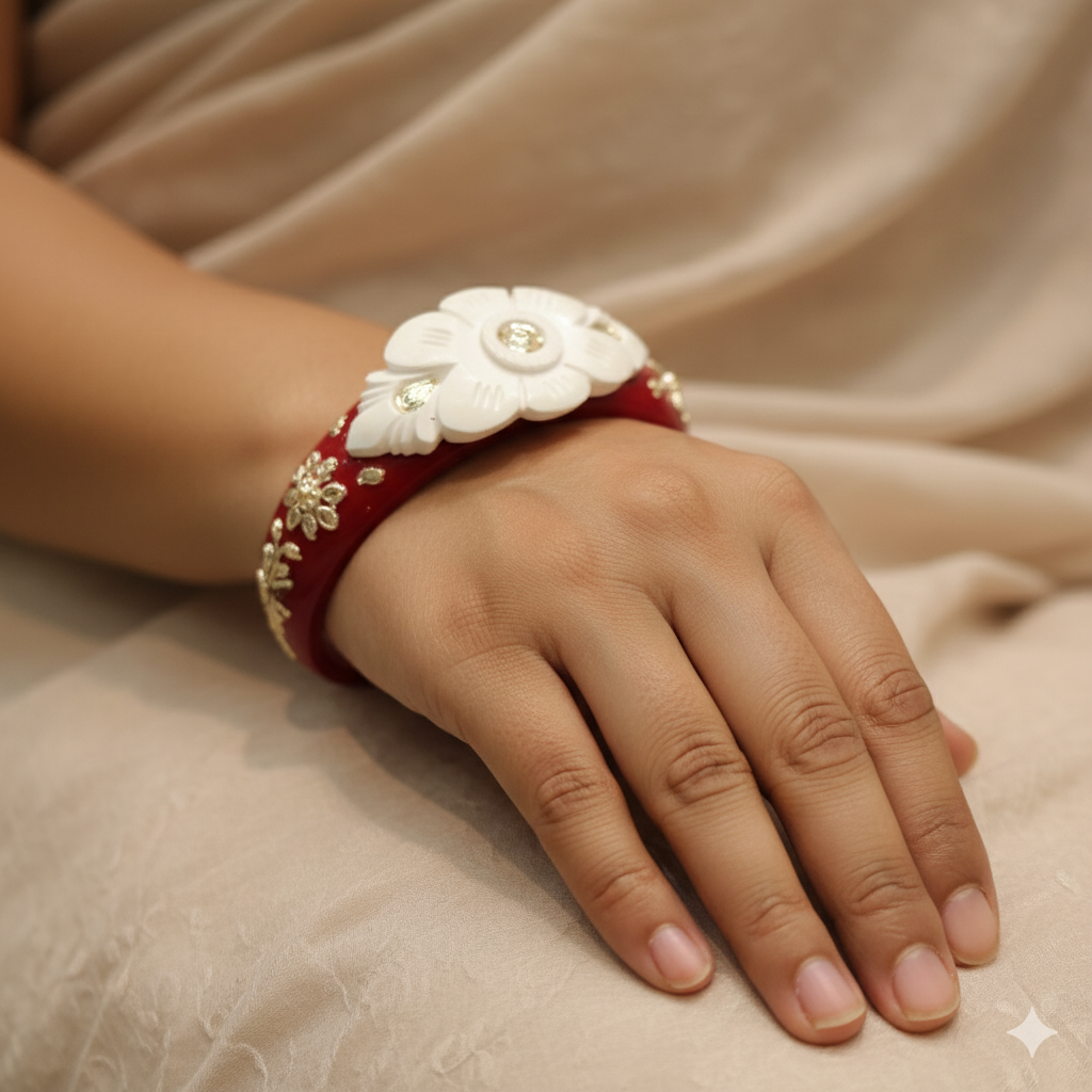 (TSP) (SIZE- 25) 925 ORIGINAL SILVER TILOTTAMA POLA SAKHA BADHANO BANGLES(RED COLOUR)FOR WOMEN 1 PIECE -(SOLD ON MRP).
