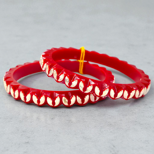 (GREAT FREEDOM SALE) RED COOKRY DESIGN 925 ORIGINAL SILVER POLA BANGLES FOR WOMEN 1 PAIR - SOLD AS MRP BY RAJLAXMI.