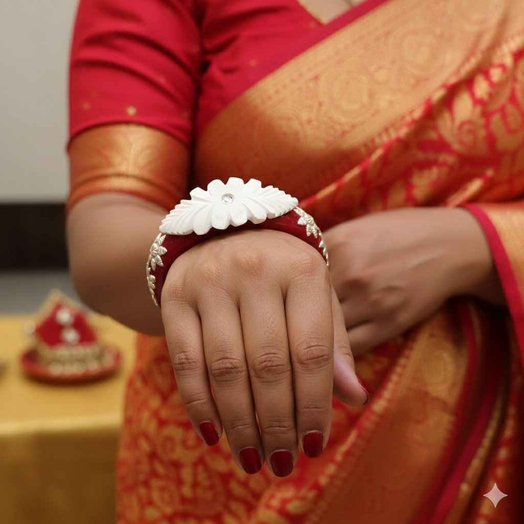 (TSP) (SIZE- 25) 925 ORIGINAL SILVER TILOTTAMA POLA SAKHA BADHANO BANGLES(RED COLOUR)FOR WOMEN 1 PIECE -(SOLD ON MRP).
