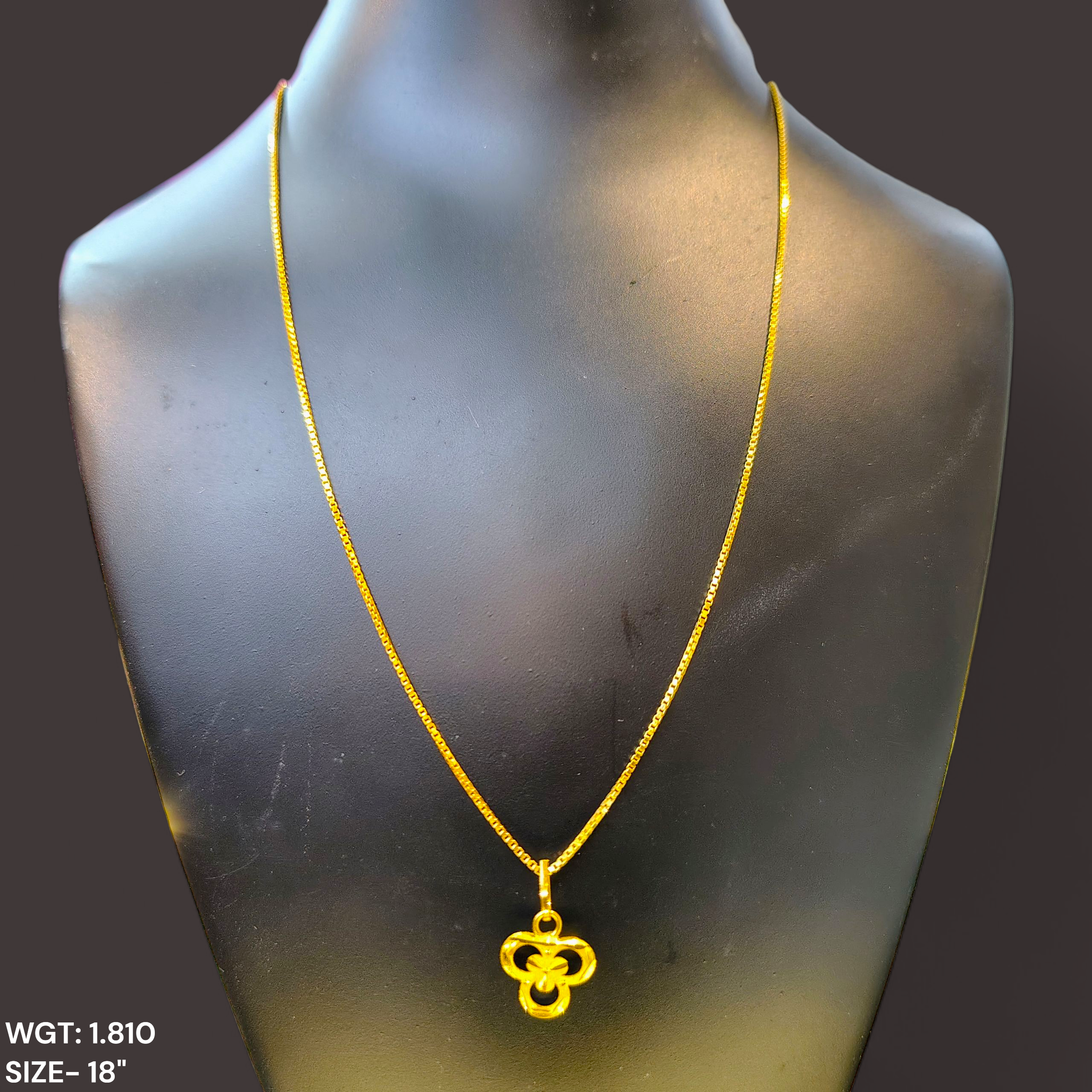 GCH-(WGT: 1.810 GM APPROX) BIS CERTIFIED HUID HALLMARK 9KT GOLD CHAIN WITH PENDANT (18 INCH) 1 PIECE FOR WOMEN.