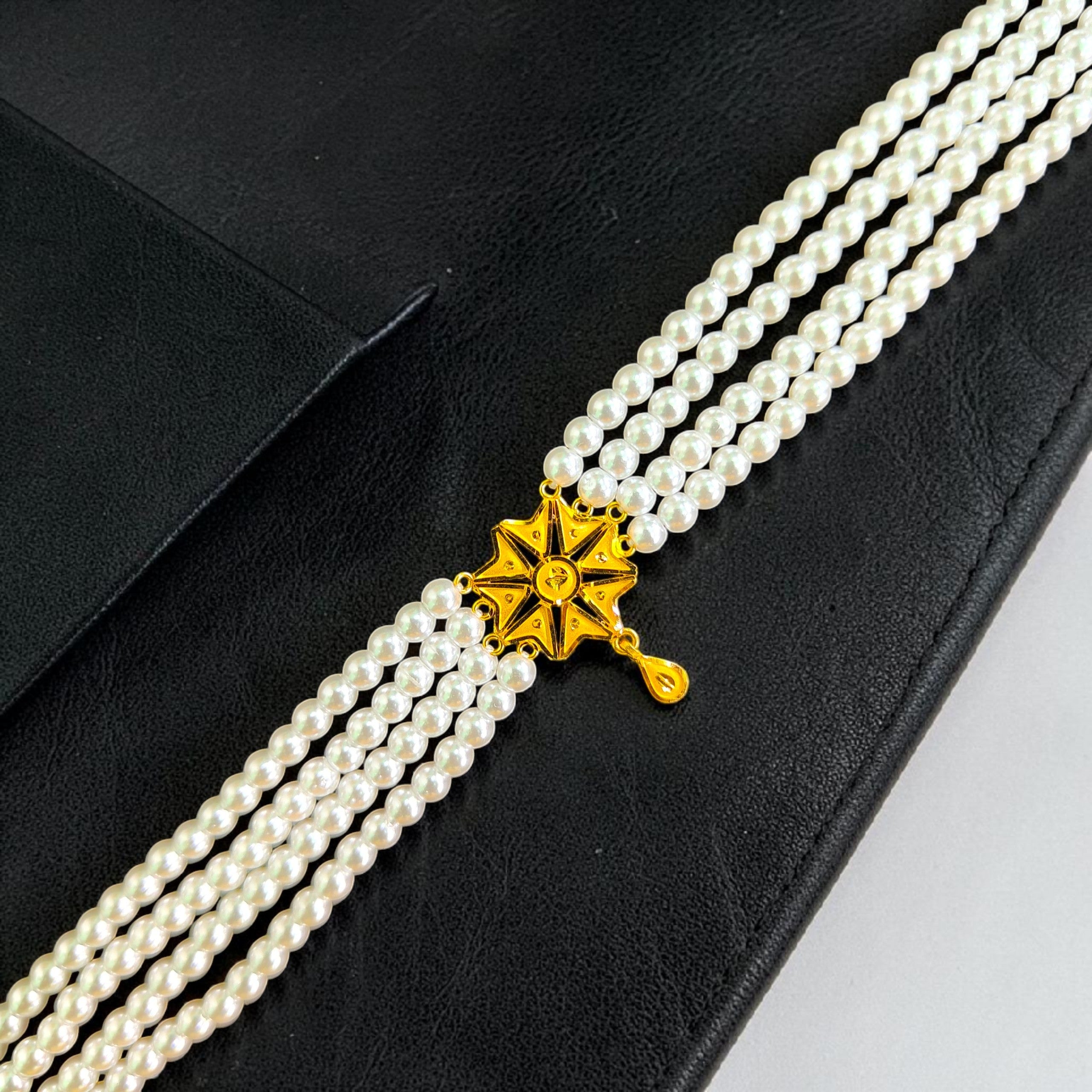 GOLD MOTI HAR- CERTIFIED BIS HUID HALLMARK 916 22KT GOLD MOTI CHOKER 1 PIECE (WGT: 0.930 GM) WITH ADJUSTABLE TASSEL FOR GIFT IN MARRIAGE.