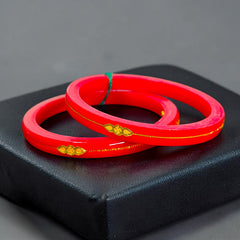 RED (FACEBOOK VIRAL POLA) GOLDEN DETAILING LAMINATION POLA SWASTIK DESIGN 1 PAIR FOR WOMEN - NON EXCHANGEABLE ITEM (GET ANY DESIGN AS PER AVAILABILITY)