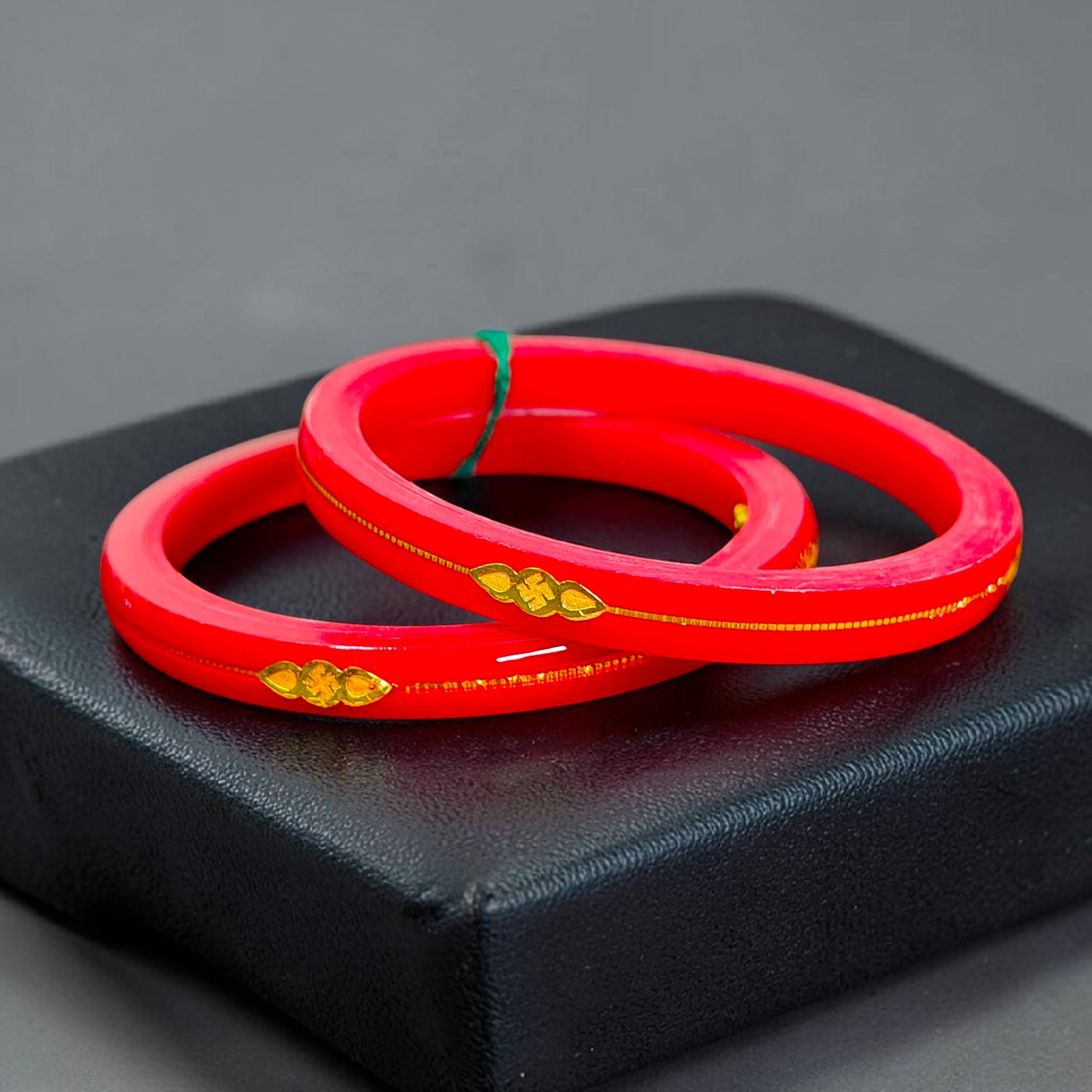 RED (FACEBOOK VIRAL POLA) GOLDEN DETAILING LAMINATION POLA SWASTIK DESIGN 1 PAIR FOR WOMEN - NON EXCHANGEABLE ITEM (GET ANY DESIGN AS PER AVAILABILITY)