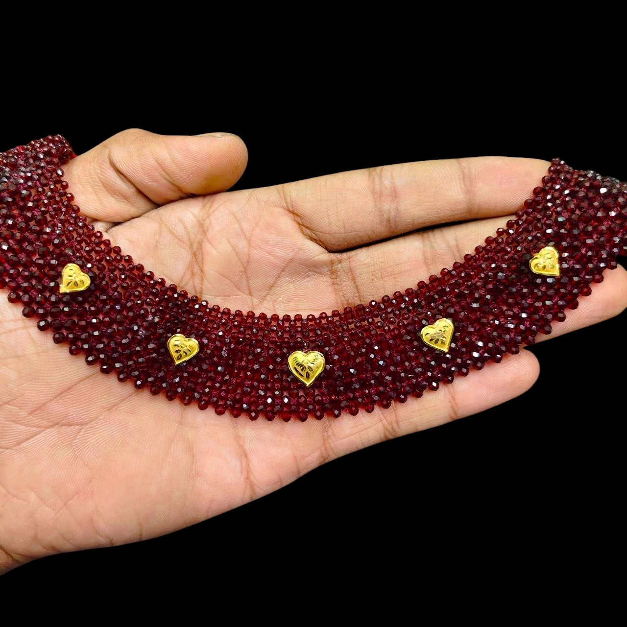 GOLD MOTI HAR- (WGT: 0.550 GM APPROX) HUID HALLMARK 375 9KT GOLD CRYSTAL CHATAI NECKLACE 1 PIECE WITH ADJUSTABLE TASSE.
