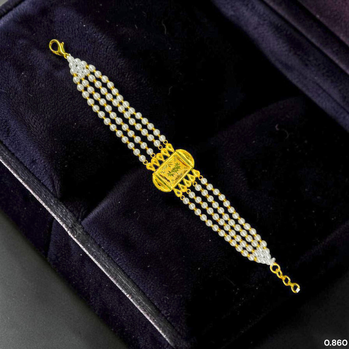 GOLD MANTASHA- (MQ2IPK)-(WGT: 0.860 GM APPROX) BIS CERTIFIED HUID HALLMARK 375 9KT GOLD MOTI MANTASHA WITH PEARL CHAIN FOR WOMEN.