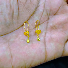 (GREAT FREEDOM OFFER) HEART DESIGN (50 TONCH) KDM GOLD EAR TOPS (CEPTIPIN HOOK) FOR TEENAGER 1 PAIR APPROX WGT: 0.350GM.