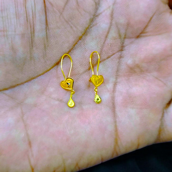 (GREAT FREEDOM OFFER) HEART DESIGN (50 TONCH) KDM GOLD EAR TOPS (CEPTIPIN HOOK) FOR TEENAGER 1 PAIR APPROX WGT: 0.350GM.