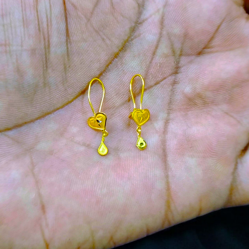 (GREAT FREEDOM OFFER) HEART DESIGN (50 TONCH) KDM GOLD EAR TOPS (CEPTIPIN HOOK) FOR TEENAGER 1 PAIR APPROX WGT: 0.350GM.