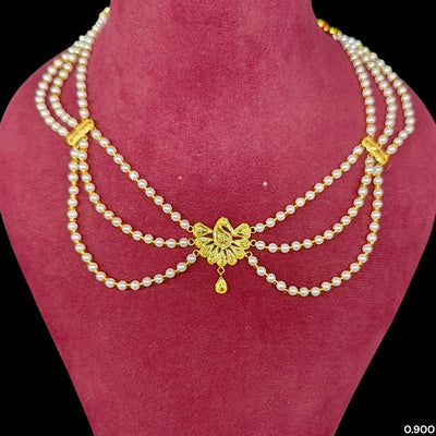GOLD MOTI HAR- (FT4ZAG)-(WGT: 0.900 GM APPROX) BIS CERTIFIED HUID HALLMARK 375 9KT GOLD MOTI NECKLACE 1 PIECE  WITH ADJUSTABLE TASSEL FOR GIFT IN MARRIAGE.