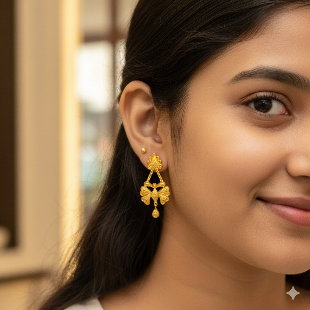 (GER22) BIS CERTIFIED WGT: 2.320 GM APPROX HUID HALLMARK 916 22KT GOLD EARRINGS KANBALA 1 PAIR FOR WOMEN.