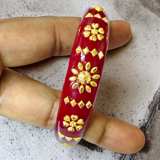 (GBP9) RED COLOUR CERTIFIED HUID HALLMARK 9KT GOLD BRACELET POLA 1 PIECE FOR MARRIED WOMEN (REGULAR USE) APPROX WGT: 0.600 GM SOLD ON MRP BY TRJ.