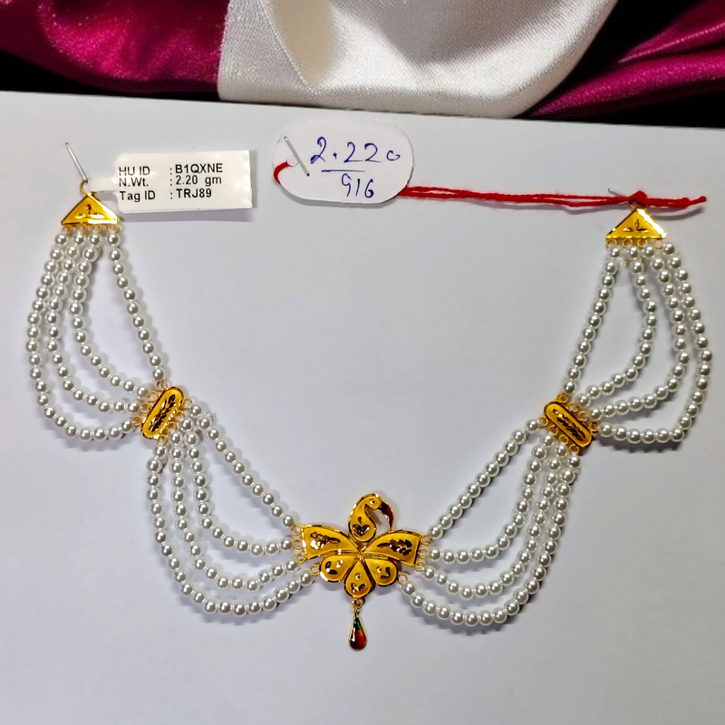 RAJLAXMI WGT: 2.220 GM APPROX HUID HALLMARK 22KT GOLD MOTI NECKLACE 1 PIECE WITH ADJUSTABLE TASSEL.