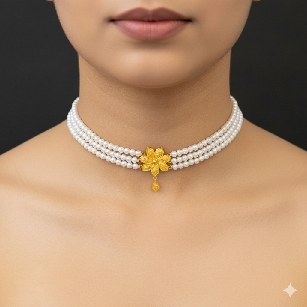 (GMC) CERTIFIED BIS HUID HALLMARK 916 22KT GOLD MOTI CHOKER 1 PIECE (WGT: 1.160 GM) WITH ADJUSTABLE TASSEL FOR GIFT IN MARRIAGE.