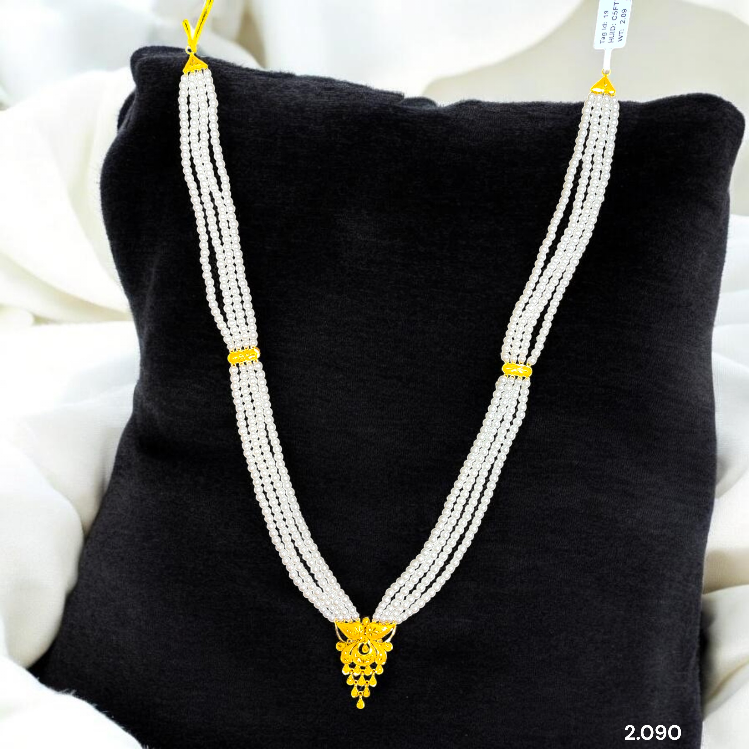 (GMH) TRJ WGT: 2.090 GM APPROX 22KT HUID HALLMARK GOLD MOTI SITAHAR NECKLACE 1 PIECE WITH ADJUSTABLE TASSEL.