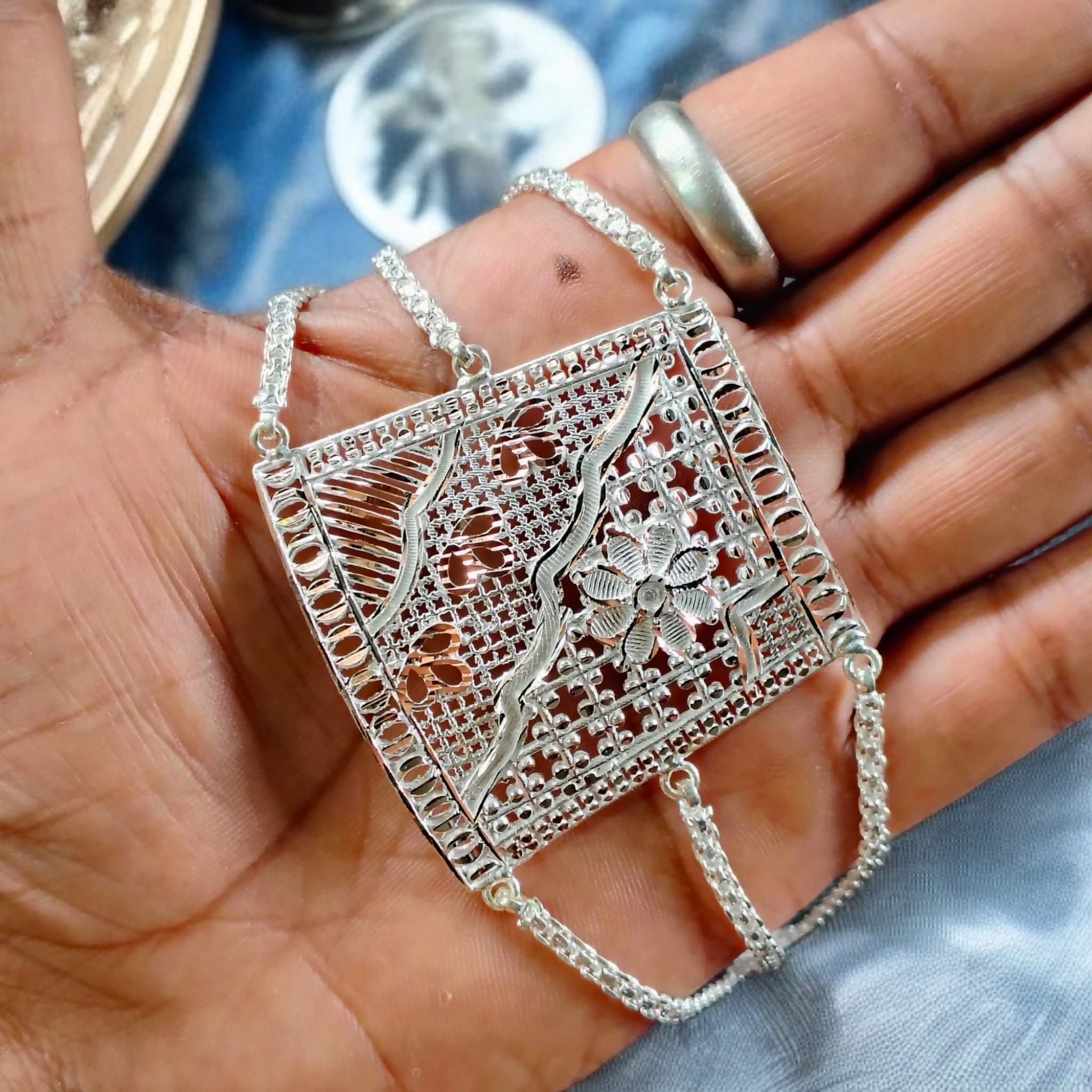 (SLMT) 725 ORIGINAL SILVER MANTASHA WGT: 21.740 GRAM 1 PIECE FOR WOMEN BY RAJLAXMI.