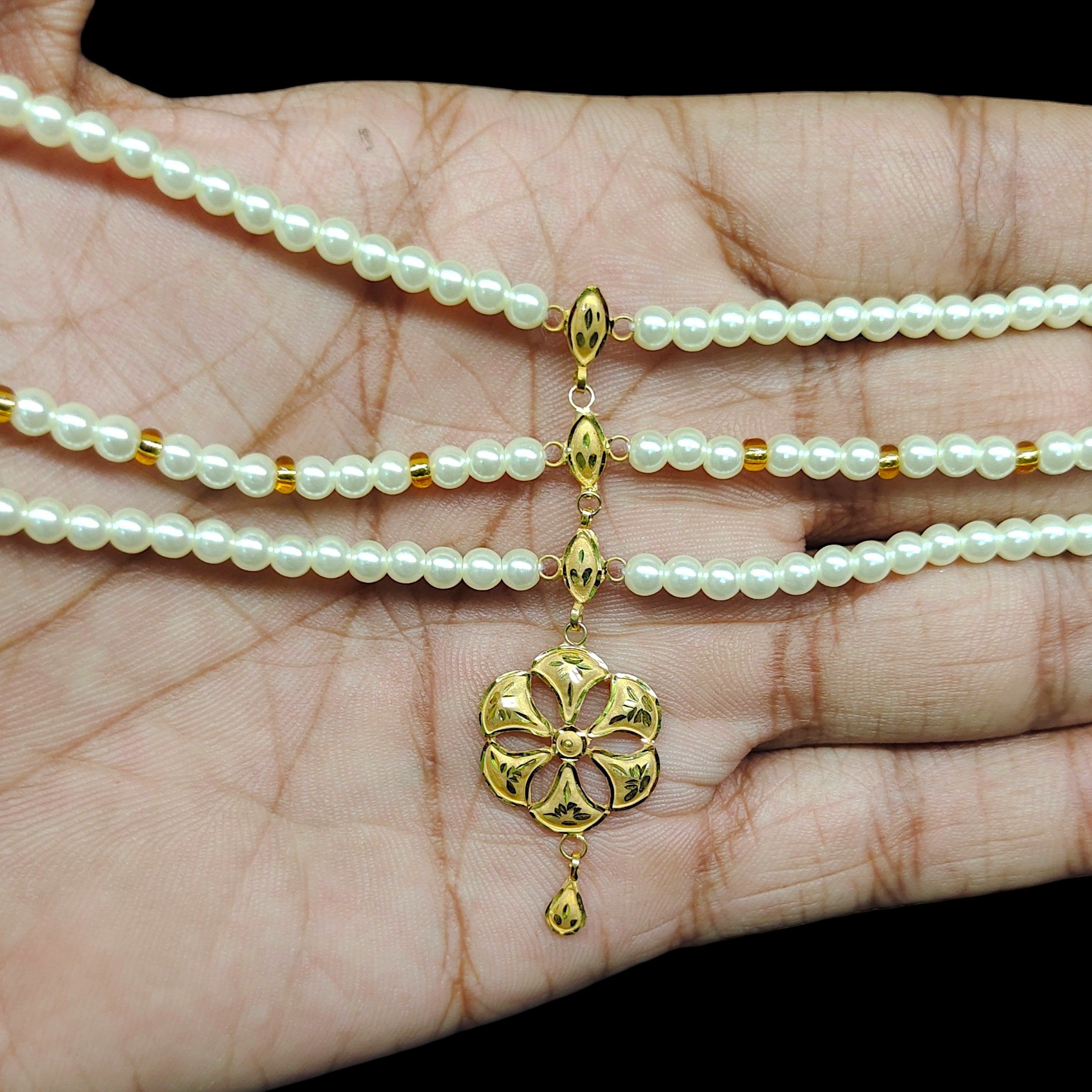 GOLD MOTI HAR- (WGT: 0.770 GM APPROX) BIS CERTIFIED HUID HALLMARK 375 9KT GOLD MOTI NECKLACE 1 PIECE  WITH ADJUSTABLE TASSEL FOR GIFT IN MARRIAGE.(4IIA34)