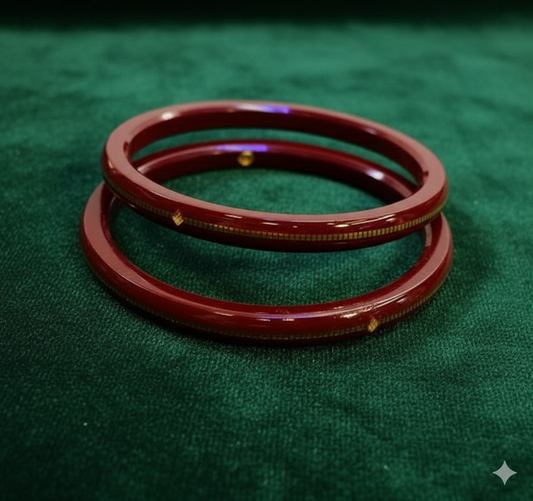 TRJ MAROON HUID HALLMARK 22KT GOLD LAMINATION POLA BADHANO BANGLES FACEBOOK VIRAL POLA 1 PAIR APPROX. WGT: 0.150 GM (FUTURE EXCHANGE VALUE 40% OF PRODUCT PRICE IN BILL WITH ANY JEWELLERY).
